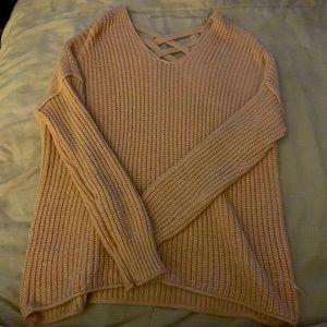 Pastel Pink, Crochet, Sweater, Crisscross Detail On Back